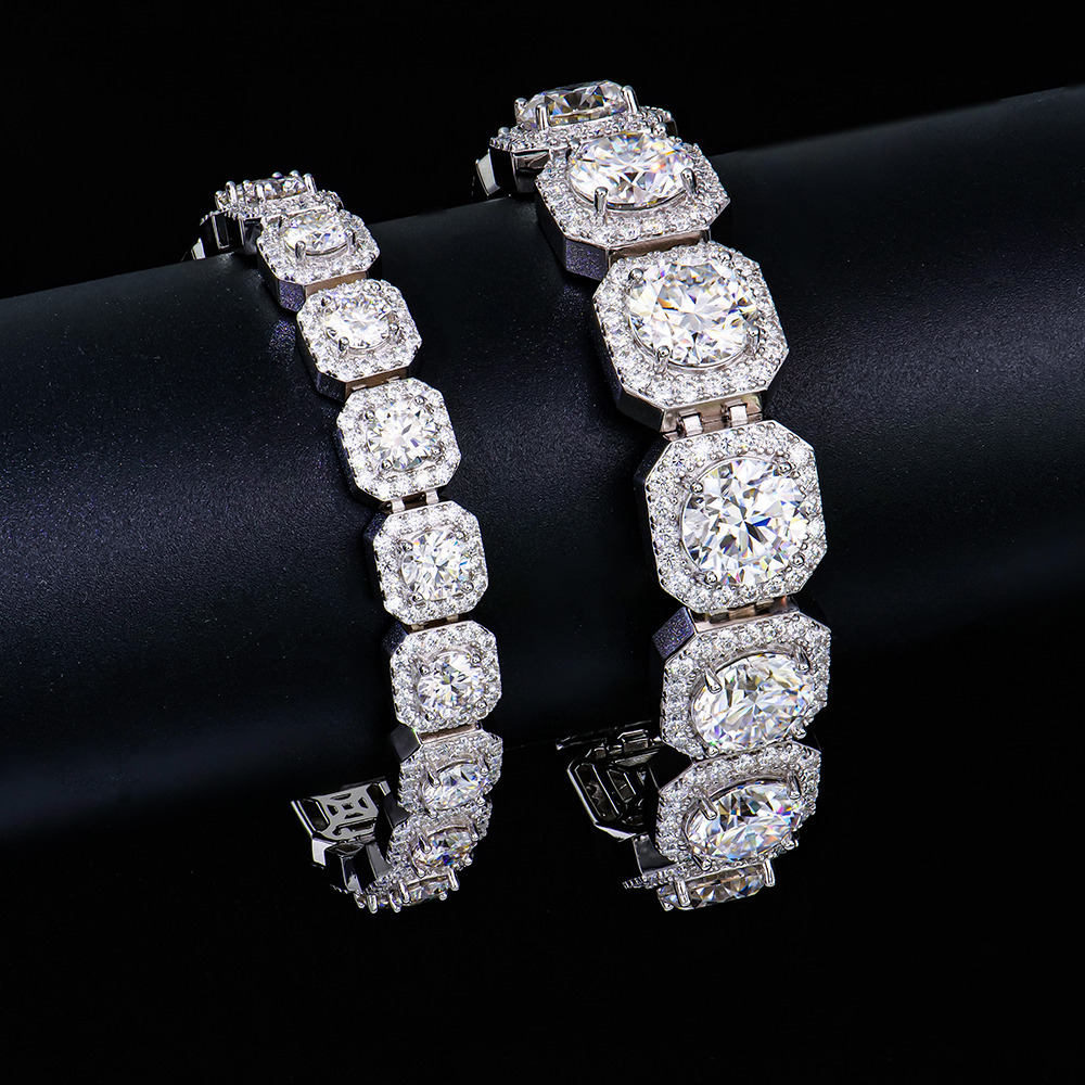 Custom Men Hip Hop Jewelry 925 Sterling Silver Iced Out Square Clustered Diamond Mossanite Moissanite Tennis Link Chain Bracelet
