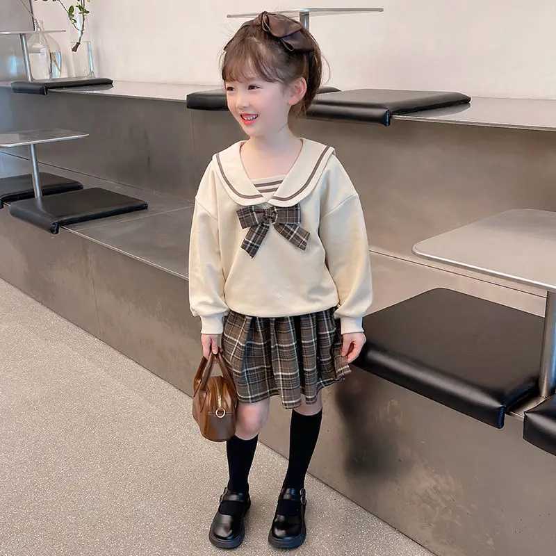 Kids Baby Clothes Girls autumn outfit new childrens college style hoodiepleated skirt twopiece set L250926J4VZ