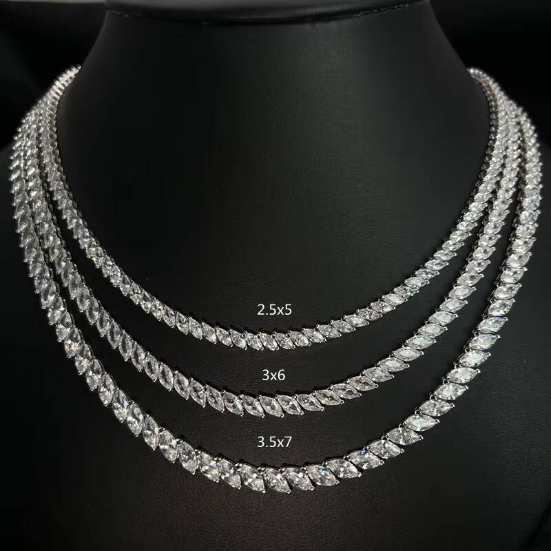 Marquise Cut 5A Moissanite Iced Out Bling Women Girl Jewelry Tennis Chain Necklace 925 Sterling Silver Chocker