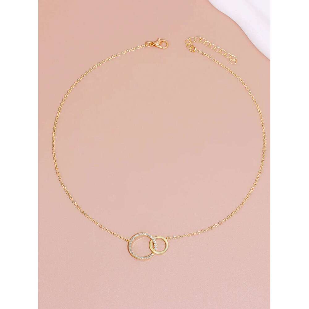 Stainless Steel Necklaces for Women Fashion Thin Chain Minimalist Dainty Double Circle Pendant Necklace on The Neck Jewelry