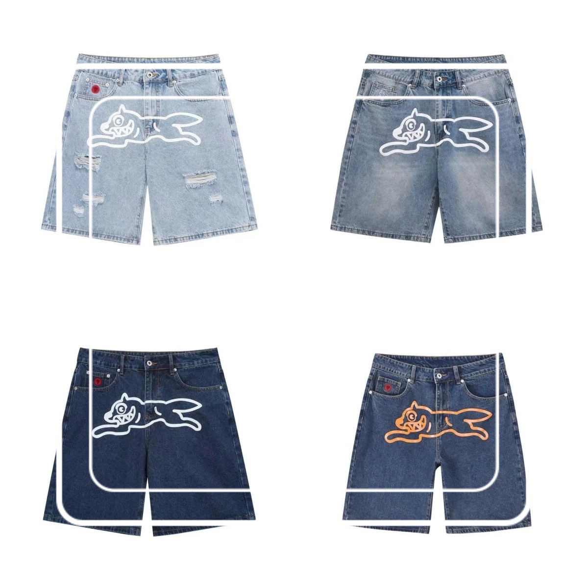 Fly Dog Hip Hop Graphic Printed Denim Shorts Mens Wide Leg Baggy Jeans Y2k Streetwear Fashion Knee Length Pants Jorts man short pant y2k Pants flying dog summer shorts