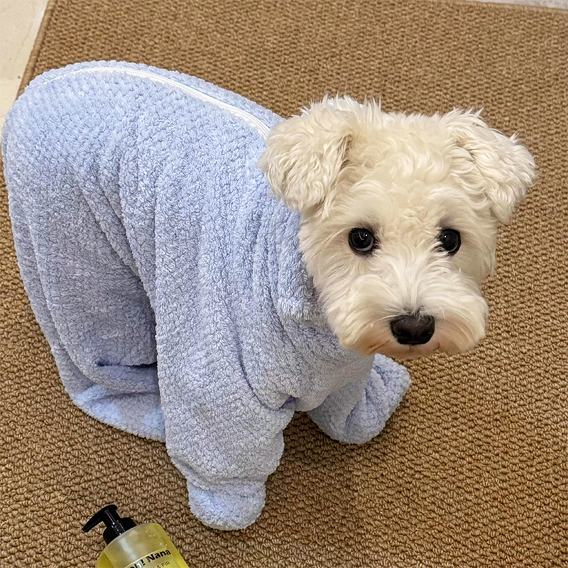 Pet bath towel absorbent quick drying small dog dog cat jumpsuit with zipper thickened coral fleece strong absorbent