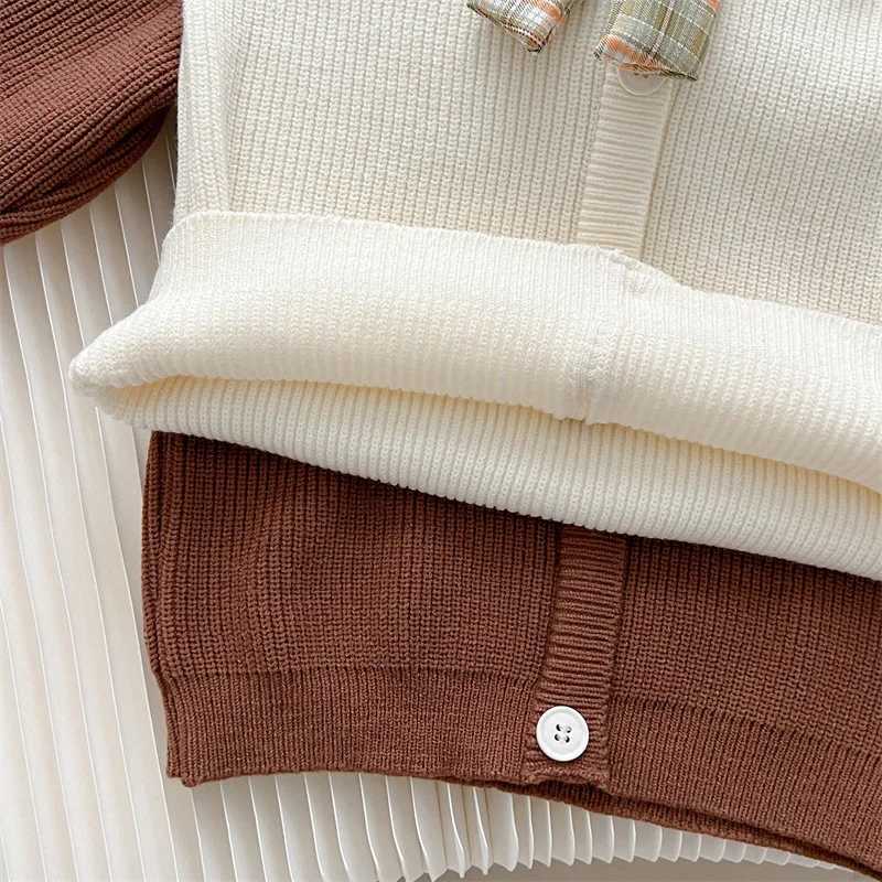 2023 Autumn Winter Girls Clothing Set Cartoon Bear Bow Decoration KnitwearStripe Pleated Skirt 2Pcs For 26Y Kids Casual Suit L2509263O53