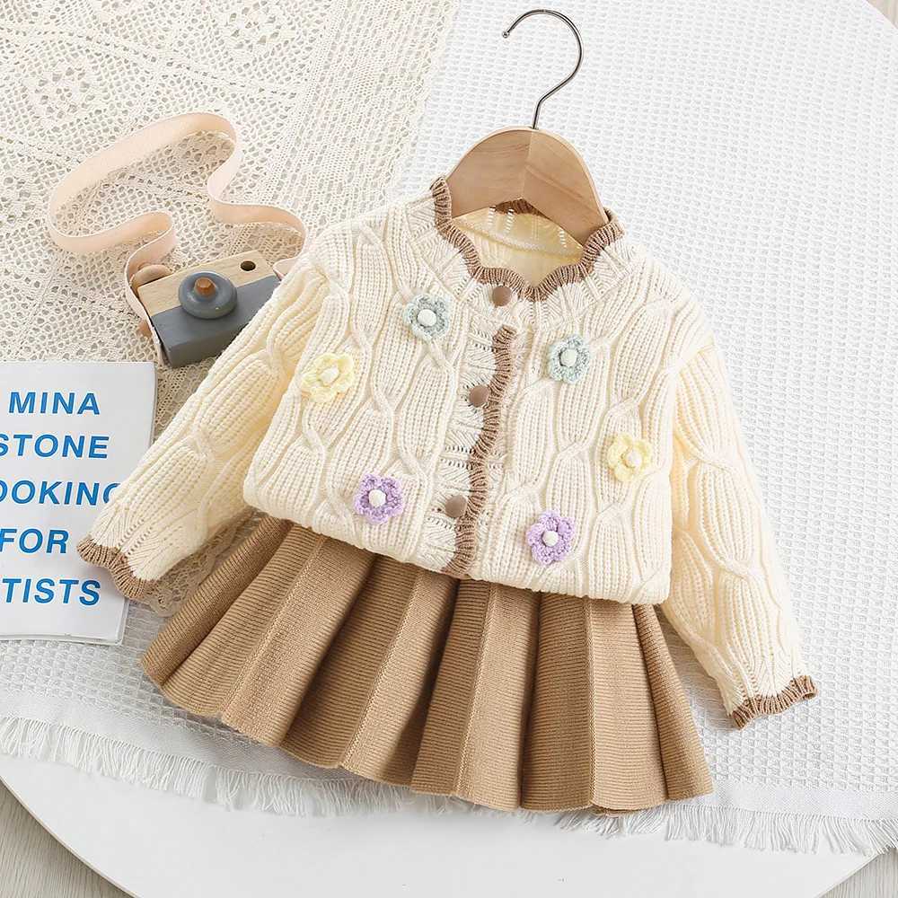Girls Winter Knit Set Cardigan Skirt 2Piece Outfit Cozy Toddler Girl Clothes Ages 26 Baby Girl Clothes L250926AV2P