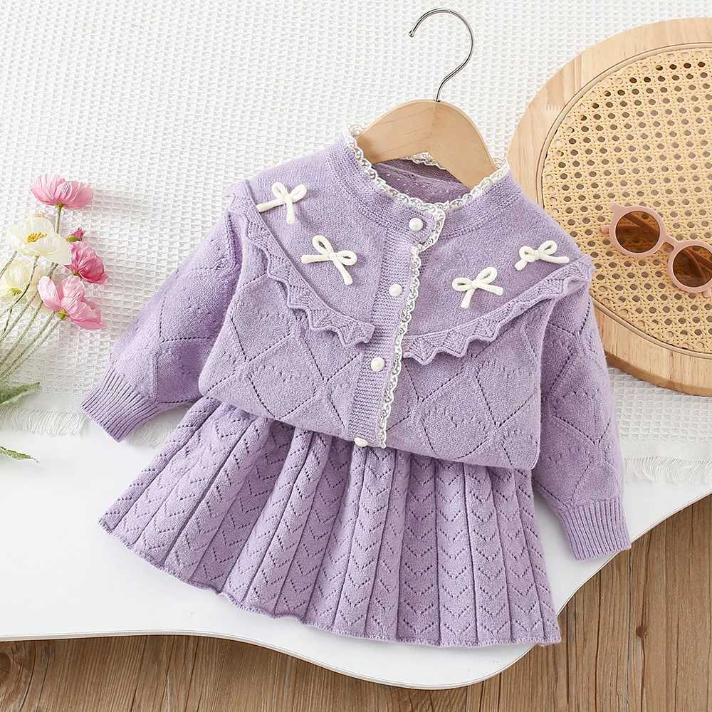 Girls Sweater Set 2025 Autumn and Winter New Korean Baby Girls Suit Lace Collar Knitted TopSkirt Sweet Twopiece Suit L250926AJOH