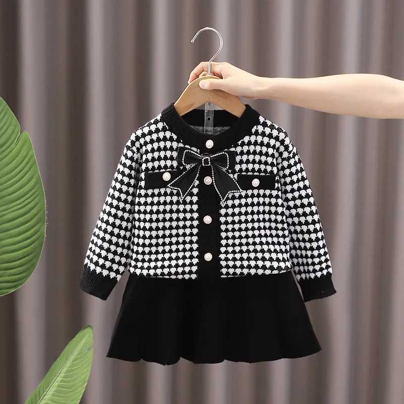 Childrens Sweater Set AutumnWinter Korean Edition Girls Bow Knitted Little Fragrant Wind Princess skirt Infant Two Piece Set L2509261O7J