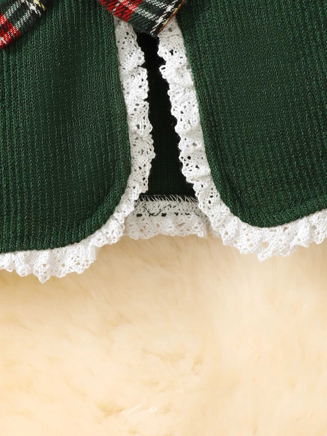Christmas Baby Girl Set Doll Collar Flip Collar Checkered DressKnitted Cardigan Coat Lace Casual Cute Two Piece Set L250926XD4X