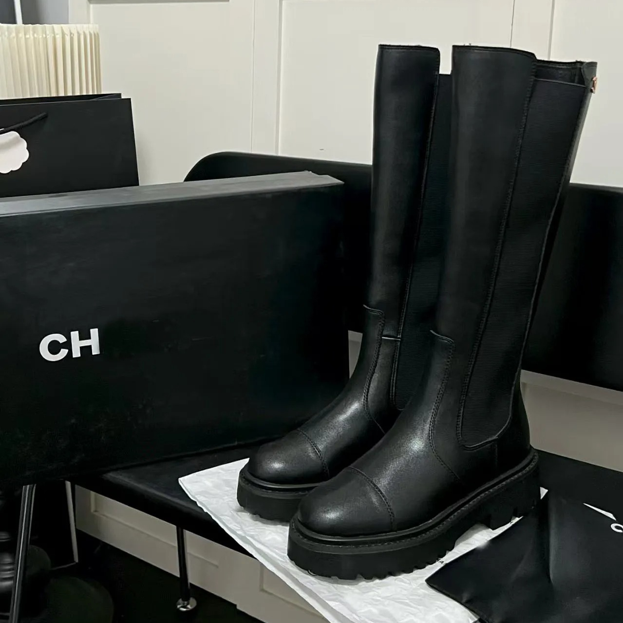 designer women's boots low heel thick-soled boots rainproof boots and luxury women's short boots autumn-winter women's long boots retro boots motorcycle boots