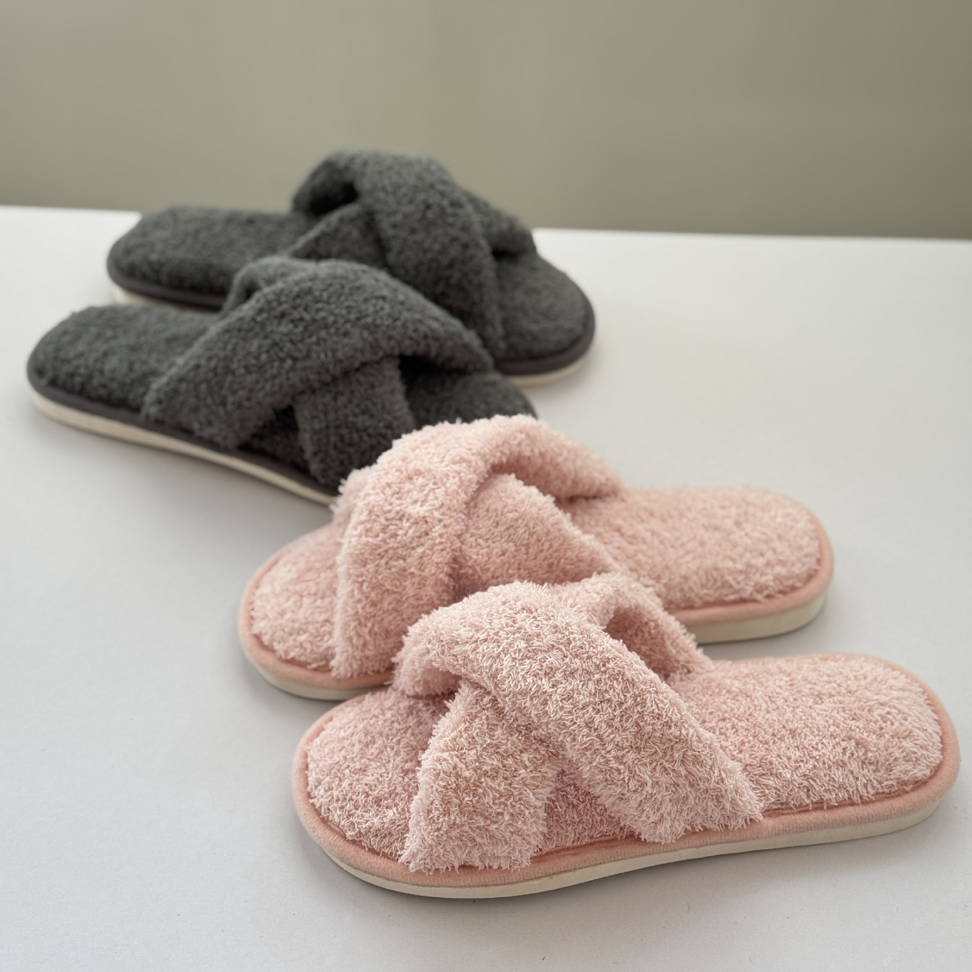 Fluffy Cross Open Toe Slippers Home Comfortable Lazy Slip-On Beauty Salon ddmymarket