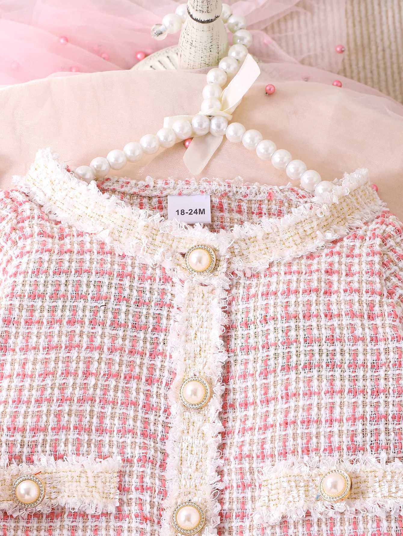 2PCS Cross Border Autumn New Girl Baby 16 Years Old Sweet And Cute Pink Round Neck JacketPleated Skirt Set L250926AWOA
