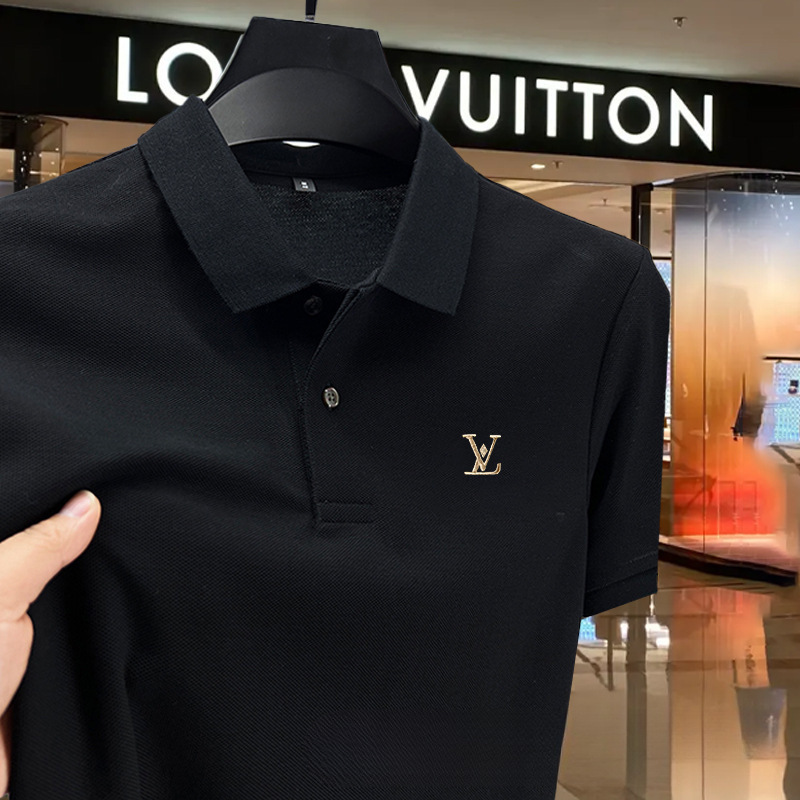 New Men's Designer T Shirt Turn-down Collar Half Sleeve Light Luxury Trendy Brand Embroidered Tops Men's Short Sleeve POLO Shirt T-shirt Bla