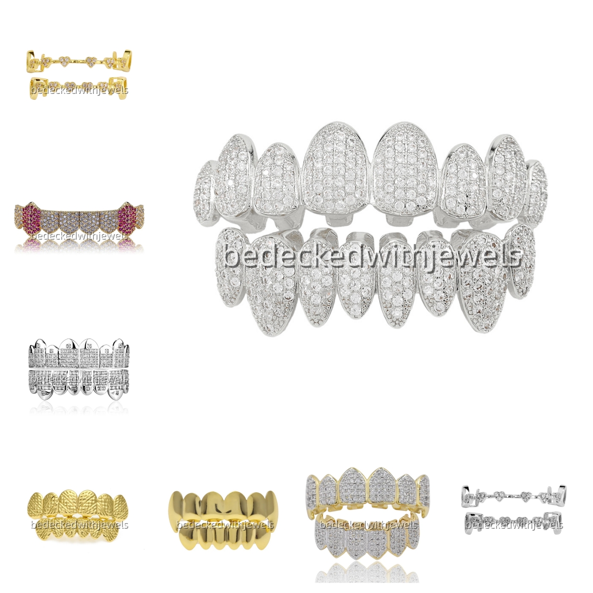 Mens Gold Grillz Teeth Set Fashion Hip Hop Jewelry High Quality Eight 8 Top Tooth & Six 6 Bottom Grills Teeth Grillz Dental Mouth Fang Grills Tooth Ca