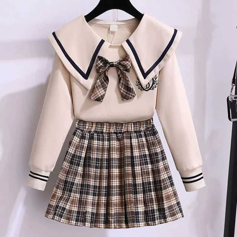 Girl Clothes Sets New Spring Autumn Children Girl Sweatshirt Tops and Plaid Skirt 2pcs Clothes Suit Teen Girl Uniform Suit 315y L2509267WQY