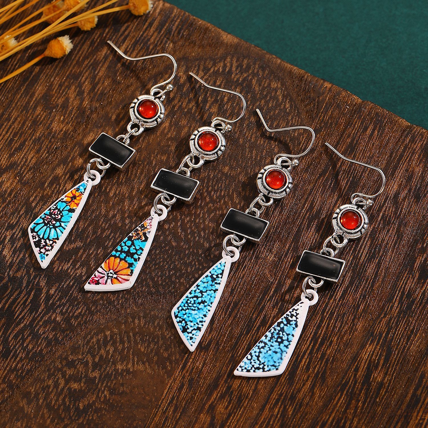 Ethnic Style Creative Personality Earrings For Women Patchwork Color-Block Ear Accessories