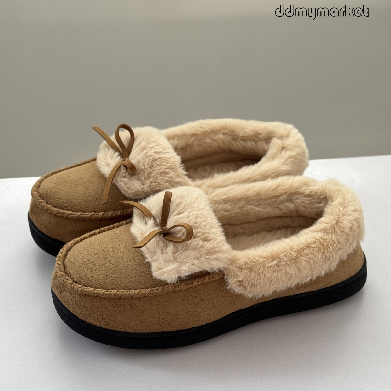 Autumn and Winter Hot-Selling Indoor Warm Furry Slip-On Shoes with Bow Decoration for Home Use ddmymarket