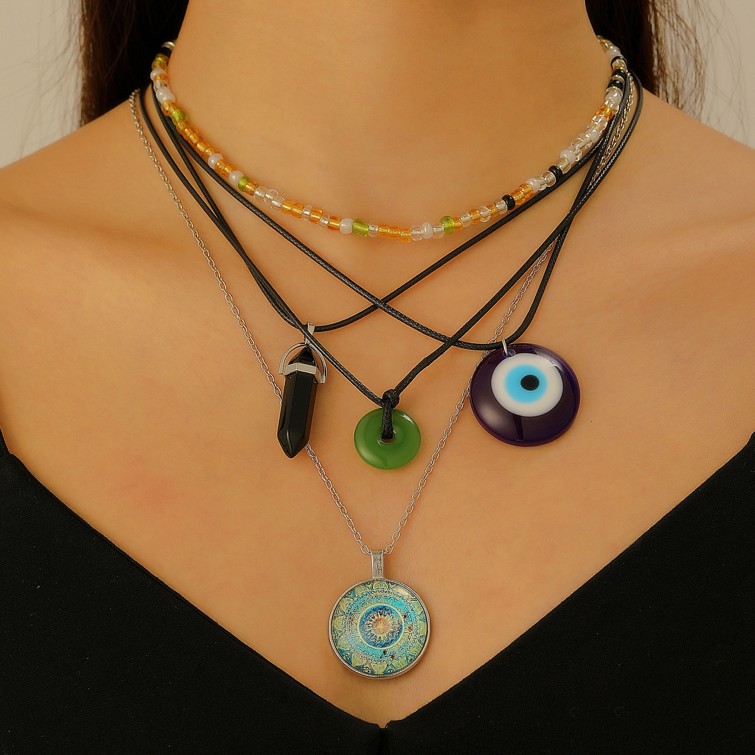 Devil Blue Eyes Jewelry Women's Beaded New Chinese Ethnic Style Necklace