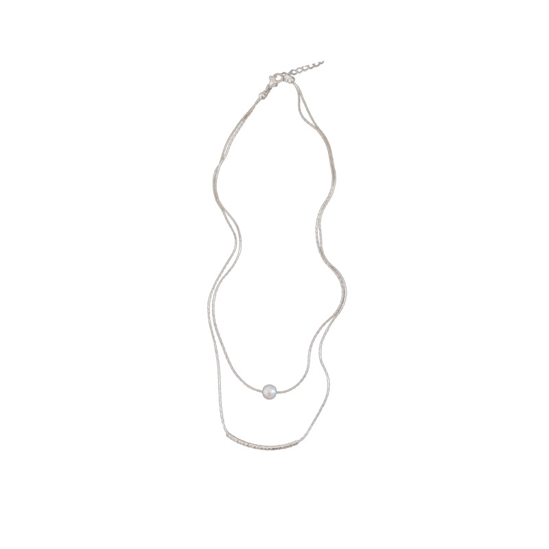 Silver - Toned Double - Layered Chain Necklace With Single Pearl Accent Delicate Daily & Minimalist Jewelry Gift For Her High - Quality And Elegant Ac