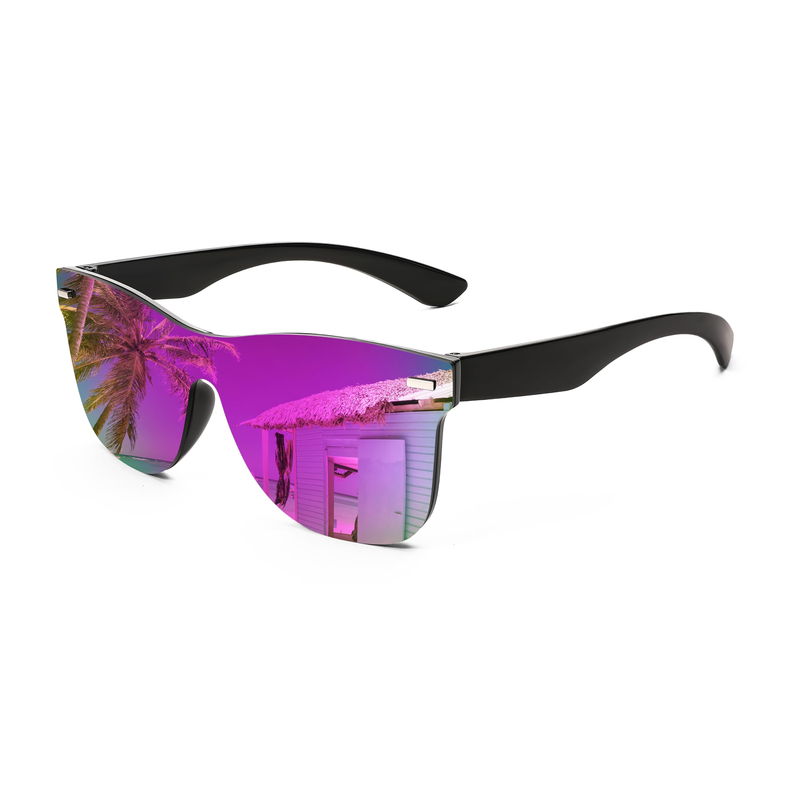 Rimless Mirrored One Piece Lens Sunglasses Trendy Reflective Sun Glasses Outdoor Driving Shades