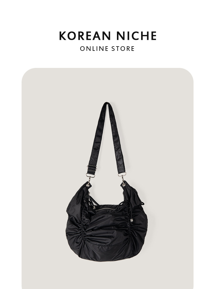 2025 New Style Japanese And Korean Niche Design High-End Sense Drawstring Pleated Versatile For Commuting Large Capacity One-Shoulder Bag