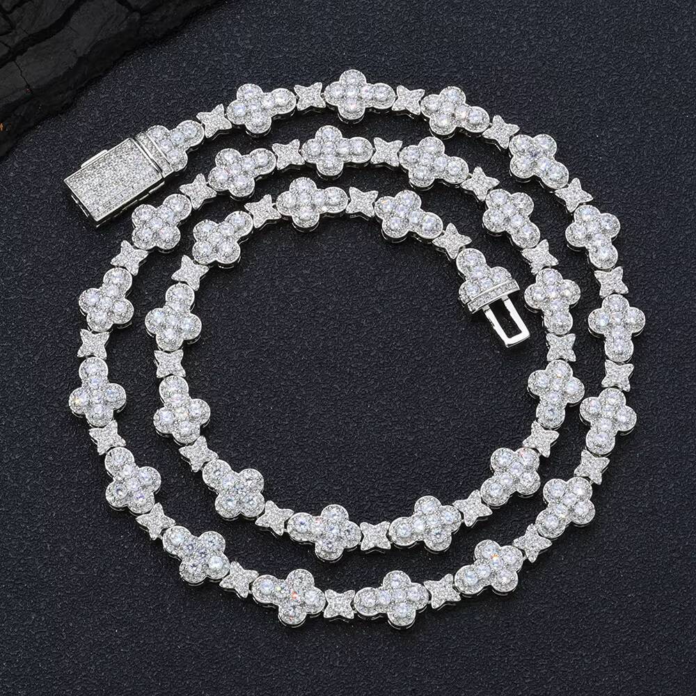 ESKEEM Luxury 925 Silver Hip Hop Necklace 10mm Iced Out VVS Moissanite Cross Star Link Chain Jewelry Gift for Men Women