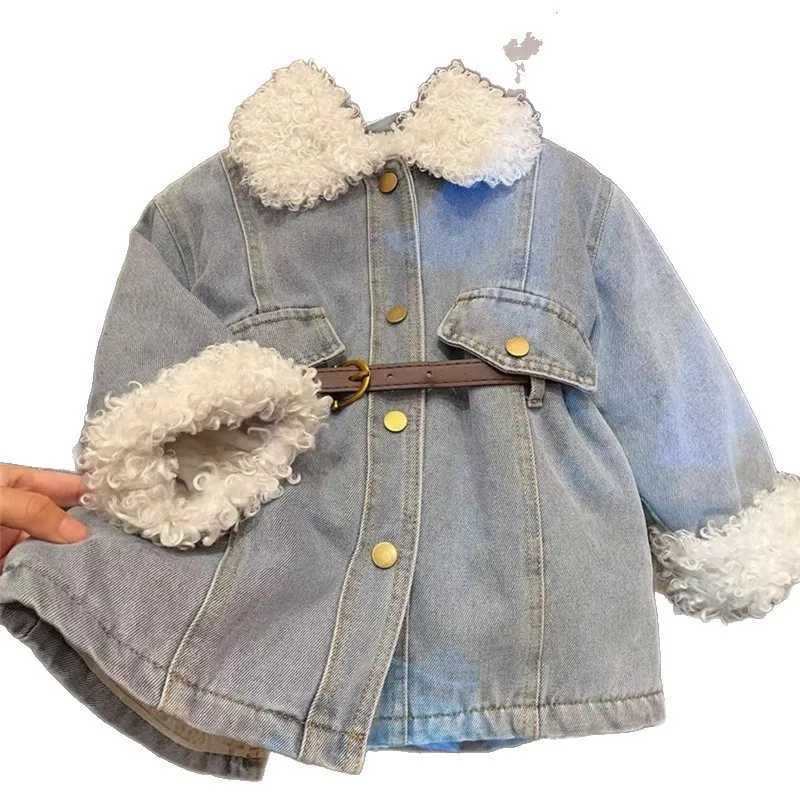 Girls Velvet Warm Denim Jacket 2025 New Korean Children Medium Long Thick Autumn and Winter Coat Trend L250926EFKI
