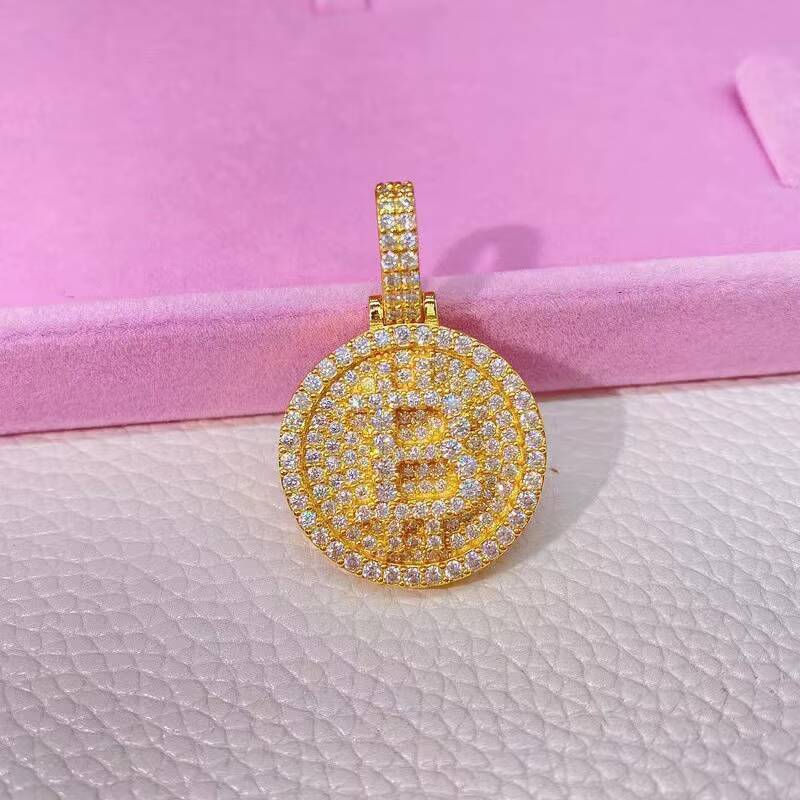 925 Silver Vermeil Necklace Hip Hop Luxury Jewelry for Men Women Iced Out Vvs Moissanite Diamond B Coin Money Pendant Necklace