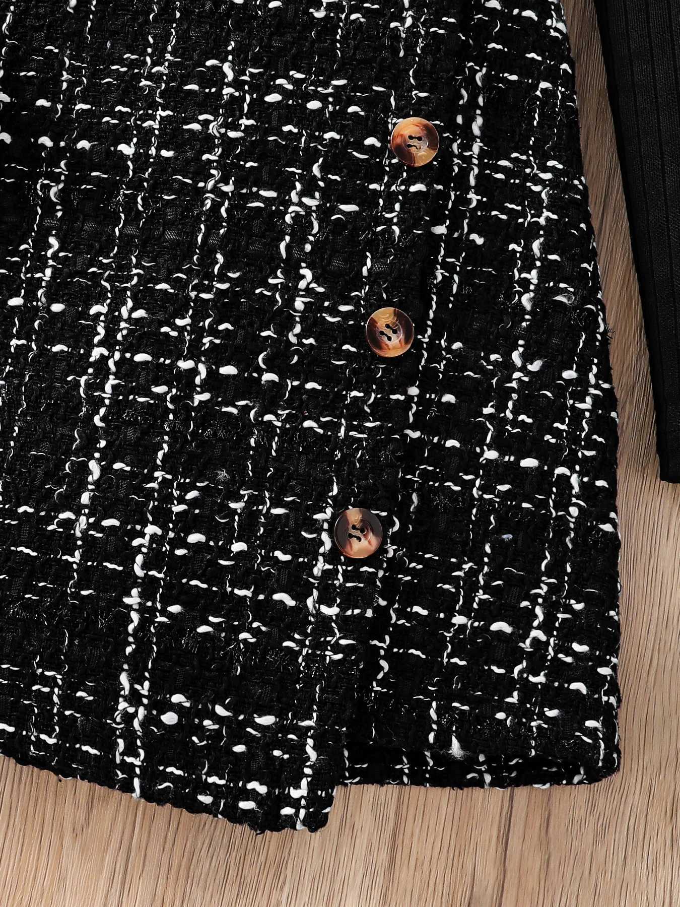 Kids fashion Fall Set 2 piece girls black high neck layered petal sleeve long sleeve top Aline skirt L250926JXGP