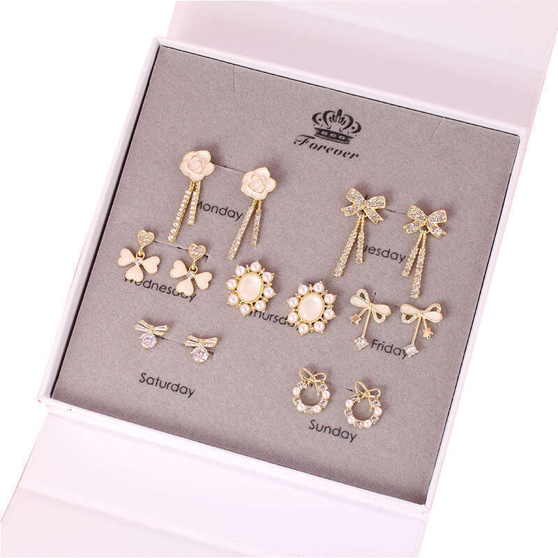 Sier Needle Flower Pearl Weekly Earrings for Women Personality Temperament Internet Celebrity Same Style Girlfriend Gift