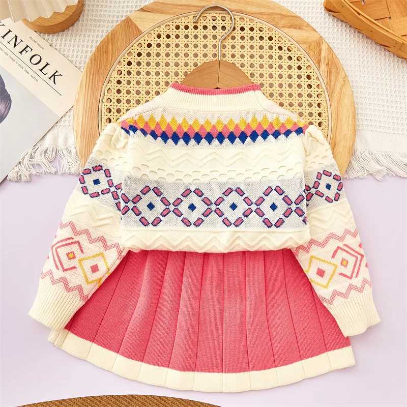 Childrens Outfit Skirt New Autumn Winter Girls Stylish Festive Baby New Year Outfit Knitted Sweater Skirt TwoPiece Set Trendy L2509268OZO