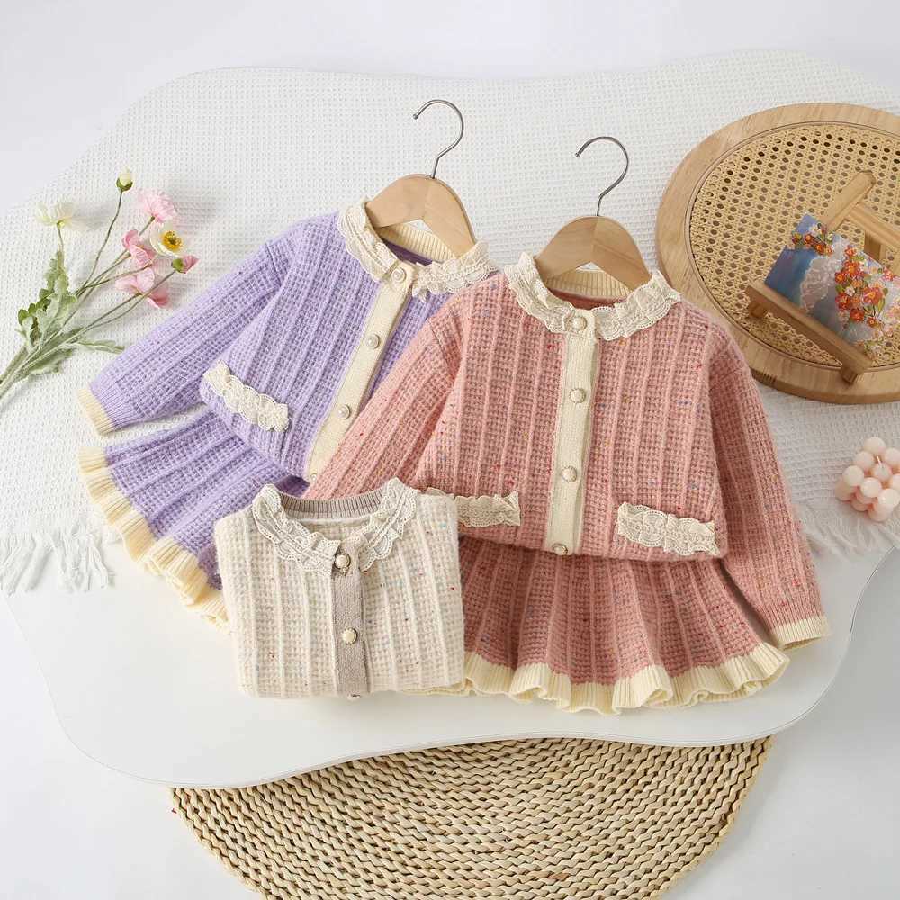 Girls Dress Clothes Sets Spring Autumn Children Woolen Jersey Sweaters Coats Skirts Kids Princess Suit For Baby Knitted Outfits L250926SKIC