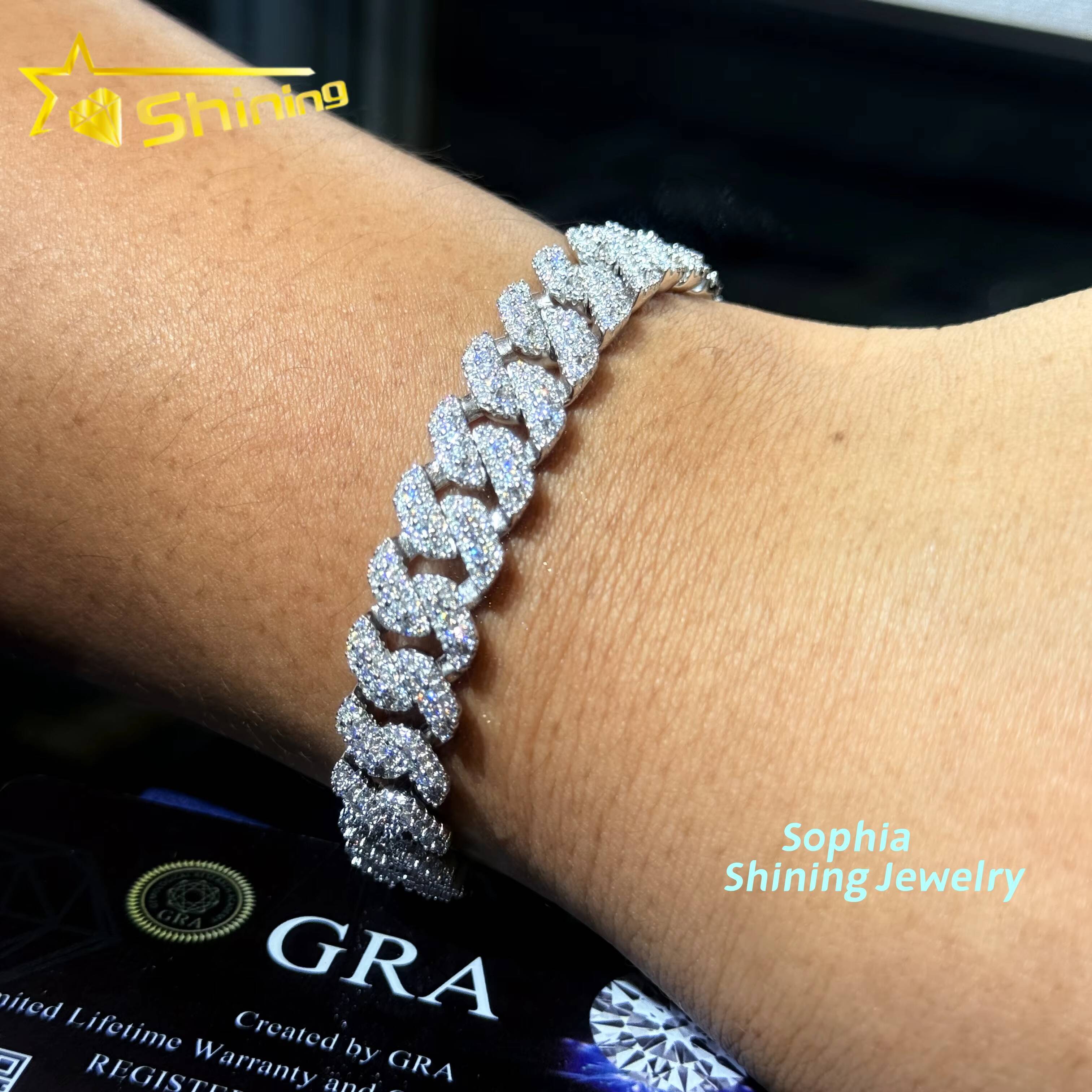 Pass Tester VVS Moissanite Lab Diamond Silver 925 Necklace Chain Hip Hop Iced Out Jewelry 10mm Miami Cuban Link Bracelet