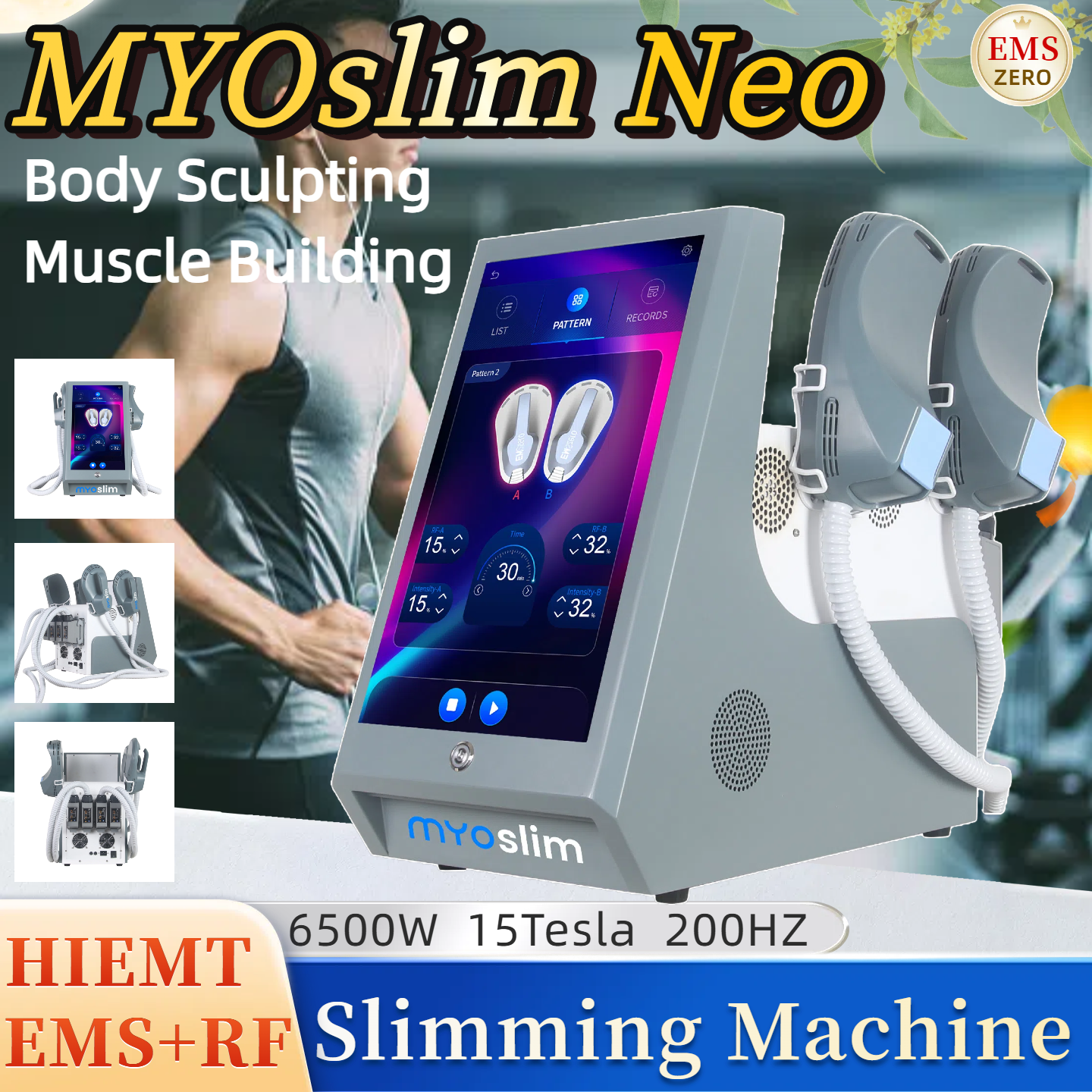 EMSzero MYOslim EMS Sculpt Body Sculpting RF Weight Loss Slimming And Muscle Building Fat Loss Electromagnetic stimulation HIEMT Machine 200HZ 6500W 1