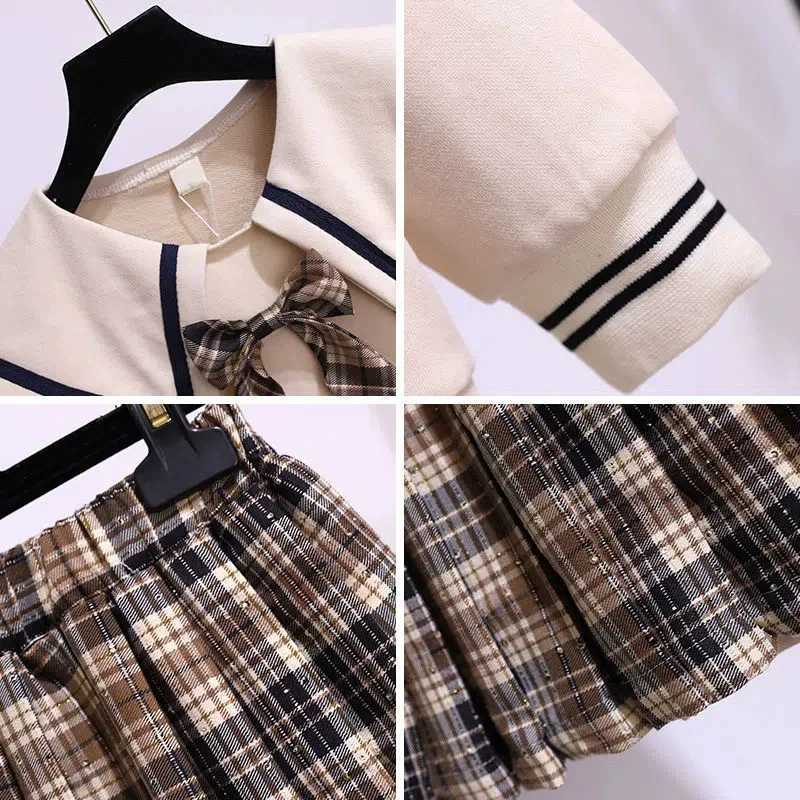 Girl Clothes Sets New Spring Autumn Children Girl Sweatshirt Tops and Plaid Skirt 2pcs Clothes Suit Teen Girl Uniform Suit 315y L2509267WQY