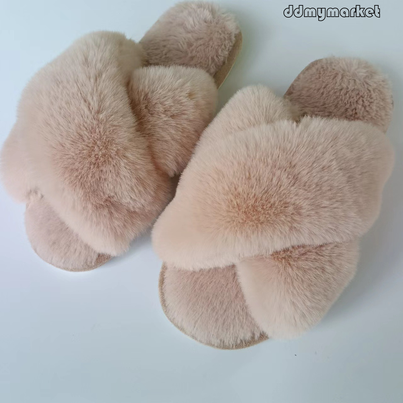 Internet Celebrity Imitation Large Rabbit Fur Cross Slippers ddmymarket