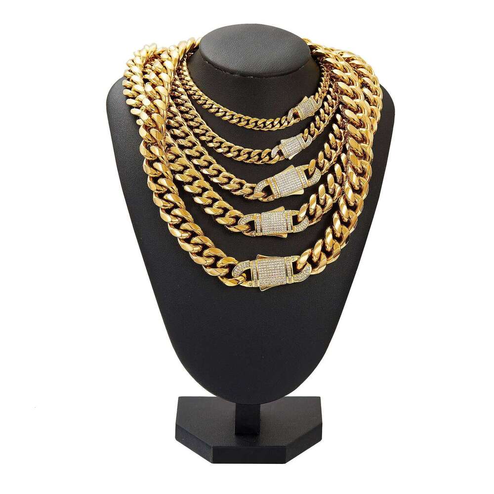 6/8/10/12/14mm Wide New Arrival Men Women's Miami Curb Chain Necklace or Bracelet Gold Color Stainless Steel Jewelry