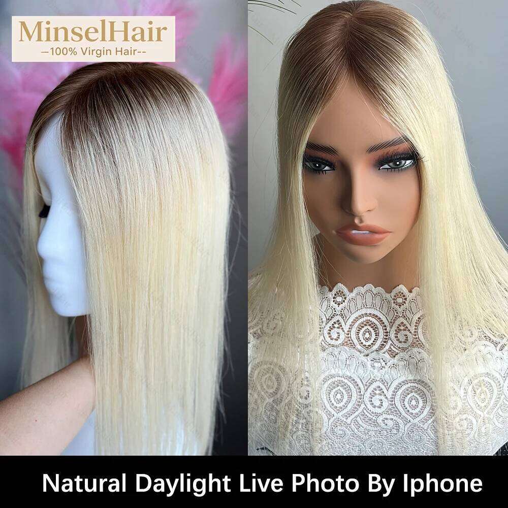 Premium 3x5inch Silk Base Human Hair Toppers 14"-16" Hand-Crocheted 130% Density Breathable Ombre T3-60 100% Realistic Knot-Free