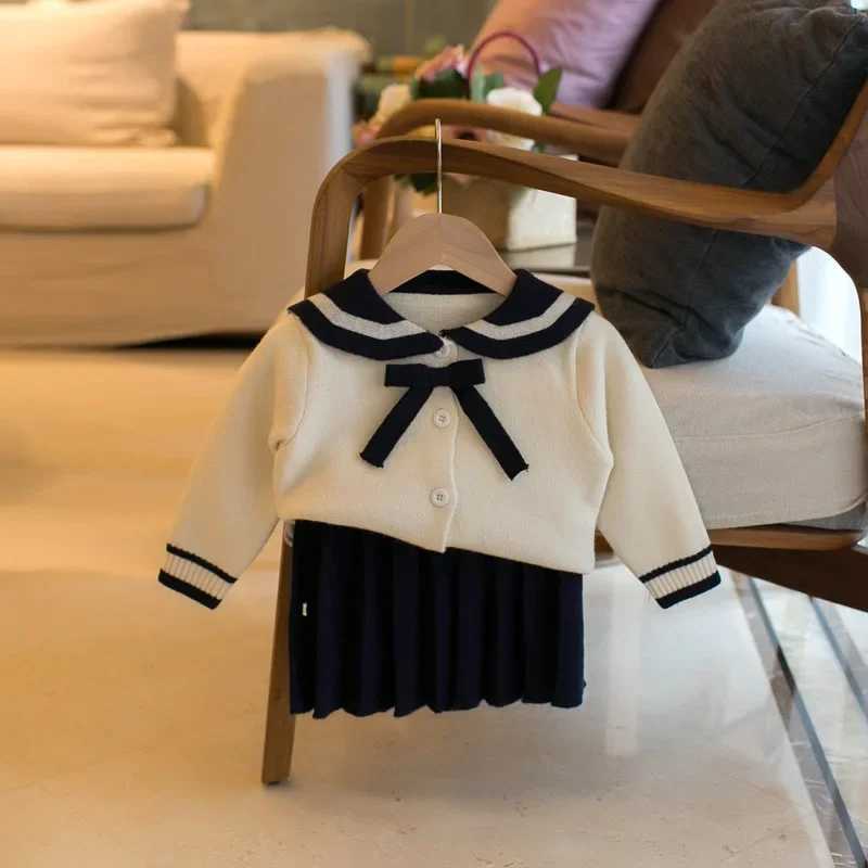 Spring Autumn Preppy Style Turndown Collar Sweater CardiganPleated Skirt Two Pieces Elegant Girls Uniform Clothing Set HY01271 L250926GCDE