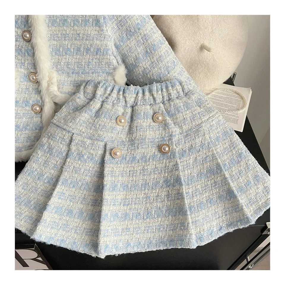 Childrens Clothing Sets Tweed Scented Suit Fleece Coat Pleated Skirt 2pcs Sets Baby Girl Clothes Kids Clothes 2 To 7 Years L250926T7AC