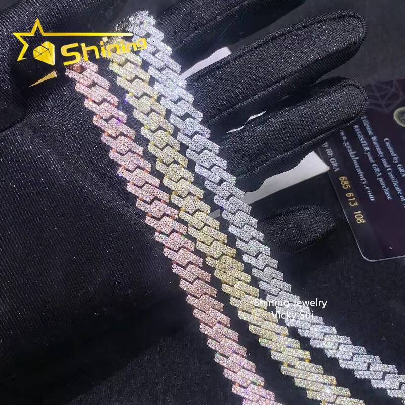 Hip Hop Jewelry Moissanite Cuban Bracelet 10MM 2 Rows 925 Sterling Silver Iced Out VVS Moissanite Miami Cuban Link Chain