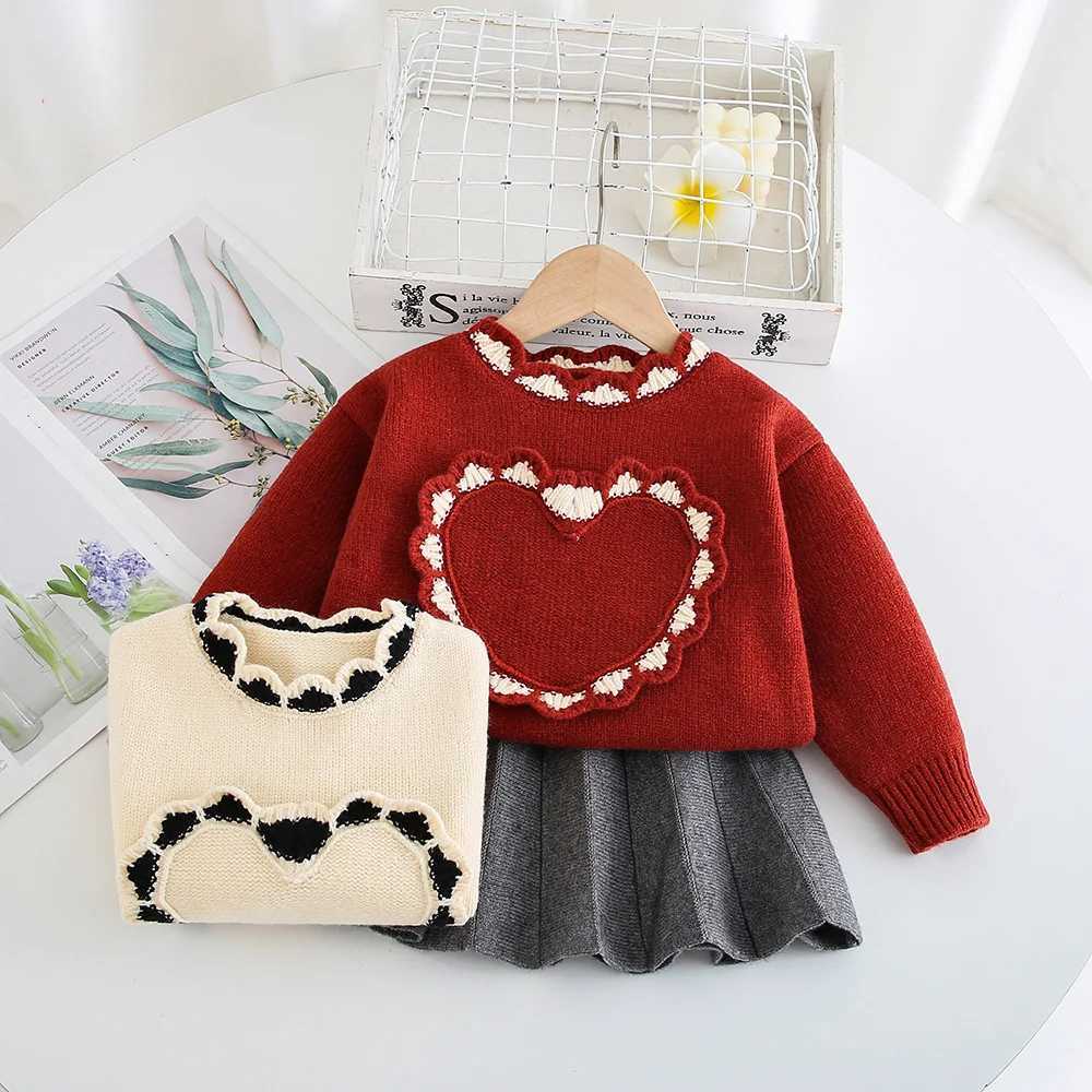 Childrens Clothing Sets Heart Round Neck Knitted Skirt Toddler Girl Winter Clothes Sweater Korean Style 2 To 6 Years L250926WDGJ
