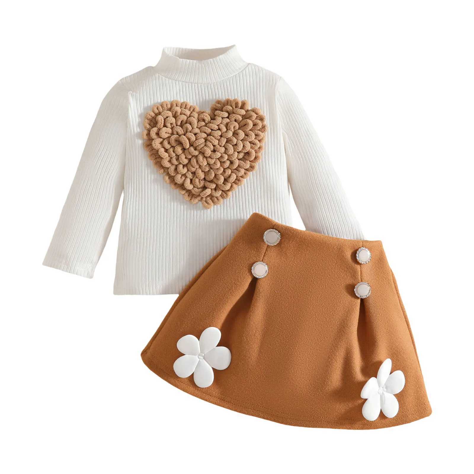 Teen Athletic Wear Sweet Baby Girl Long Sleeved Heart Top Skirt Suit Three Heart T Shirt Patch Skirt Sweat Set Kids Girls L250926P5E2