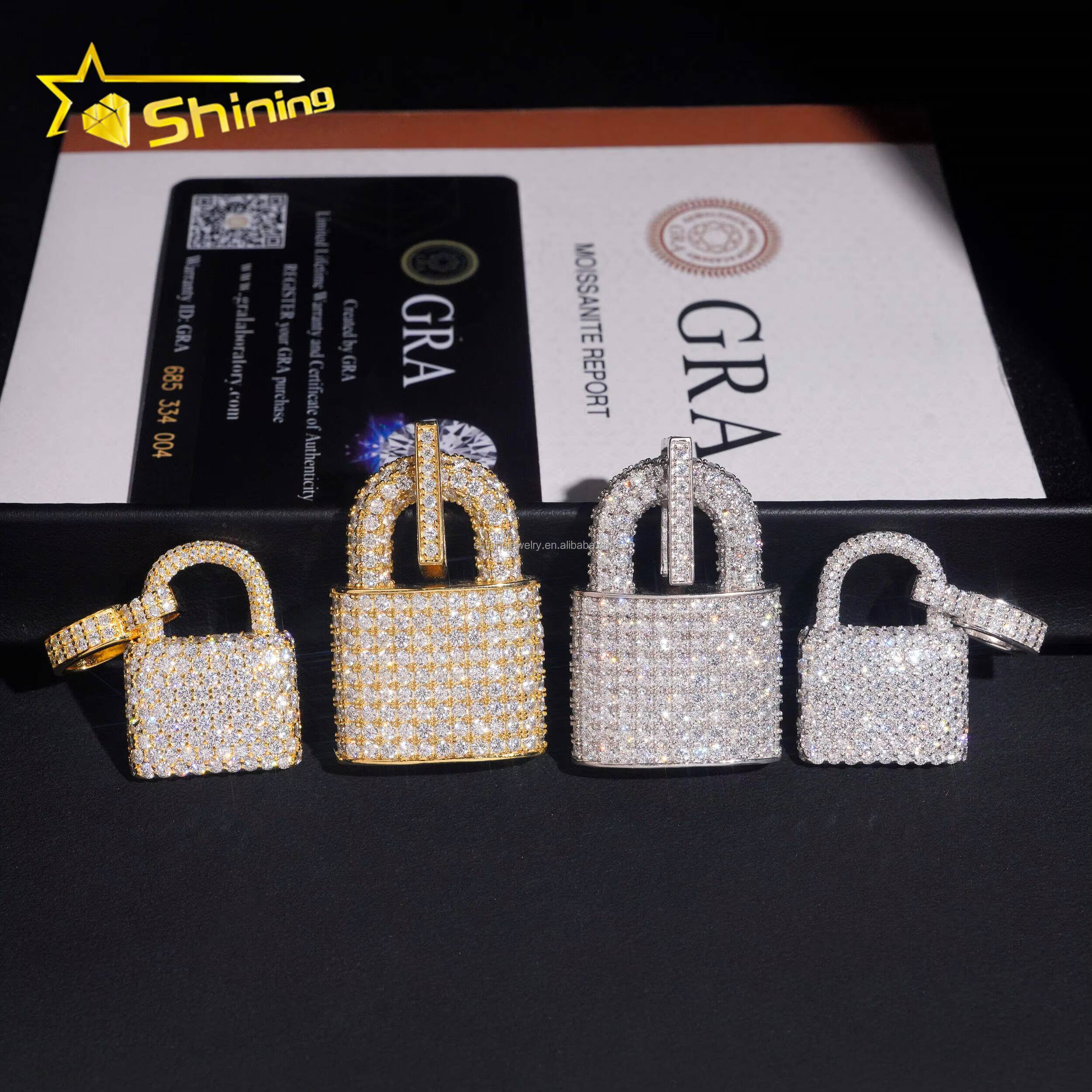 Hot Sale New Arrivals Pass Diamond Tester Rapper Jewelry VVS1 Moissanite Diamond S925 Silver Iced Out Man Lock Pendant Charms