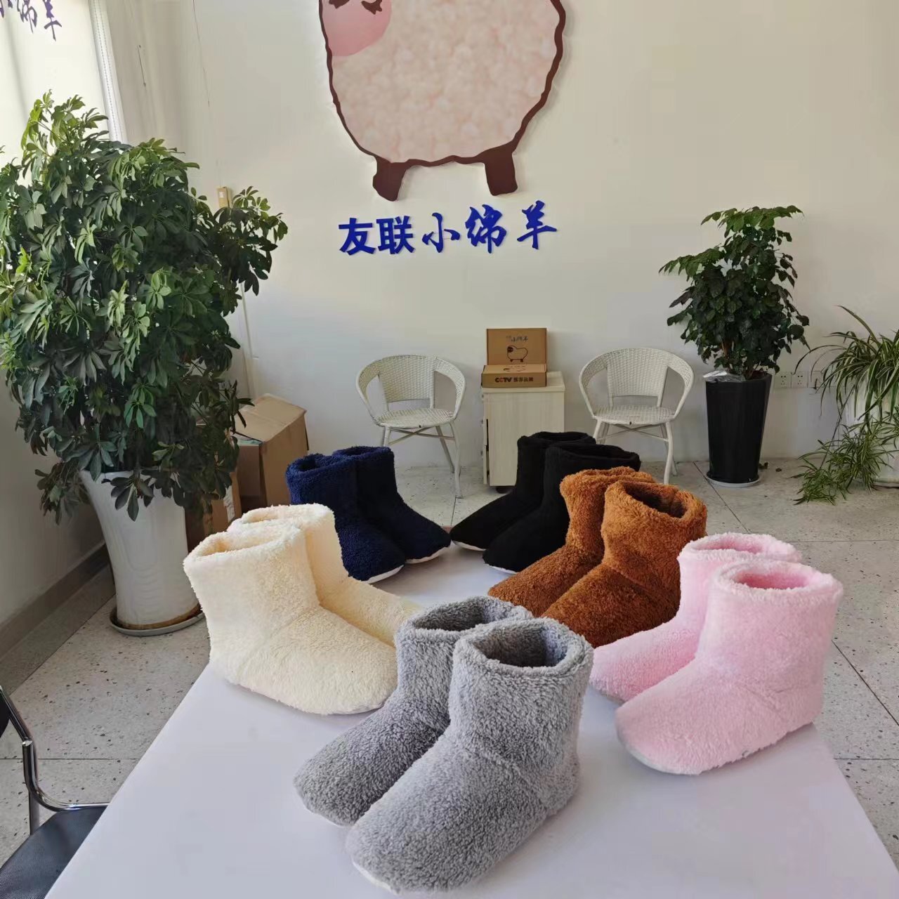 Winter Japanese Style High Tube Boots with Heel, Postpartum Silent Plush Indoor Home Cotton Shoes, Warm Furry Slippers for Women ddmymarket