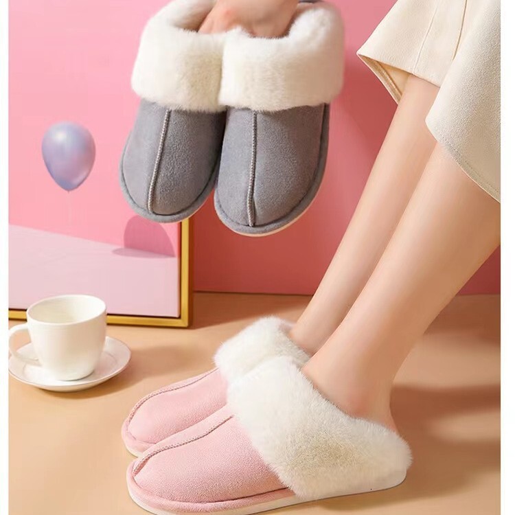 Size Plush Round Toe Home Flat Warm Shallow Mouth Viscose Cotton Slippers ddmymarket