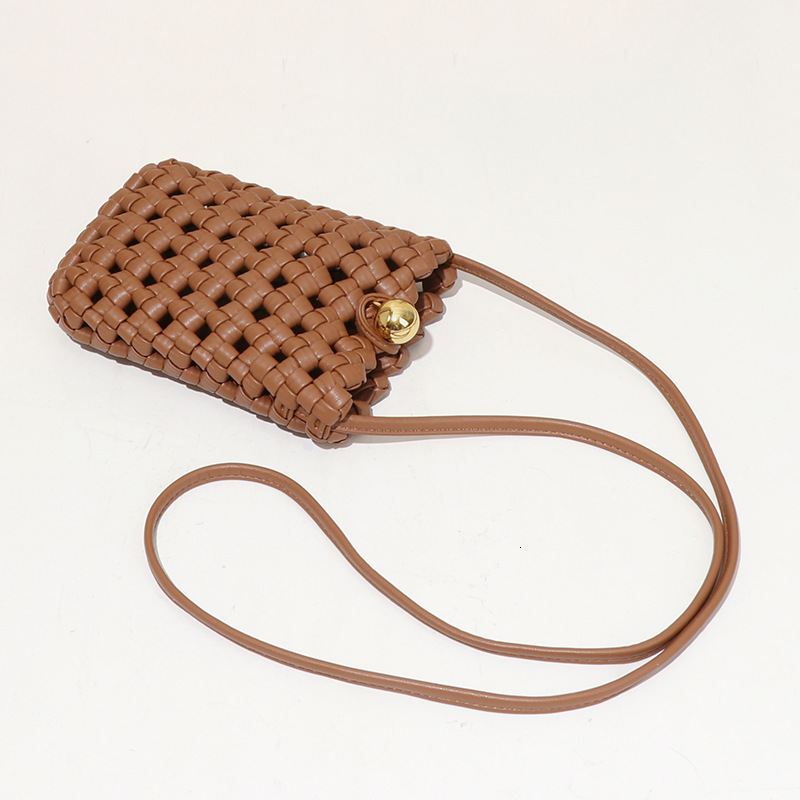 Milad Style Handwoven Convenient Compact Mini Shoulder Crossbody Phone with Gold Plated Buckle Small Square Bag