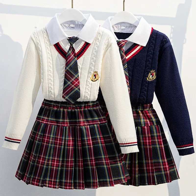 School Uniform for Teens School Uniform for Girls Children Costume Kids Suit Preppy Sweater Skirt Clothes for Girls 12 13 14 L250926IPV2