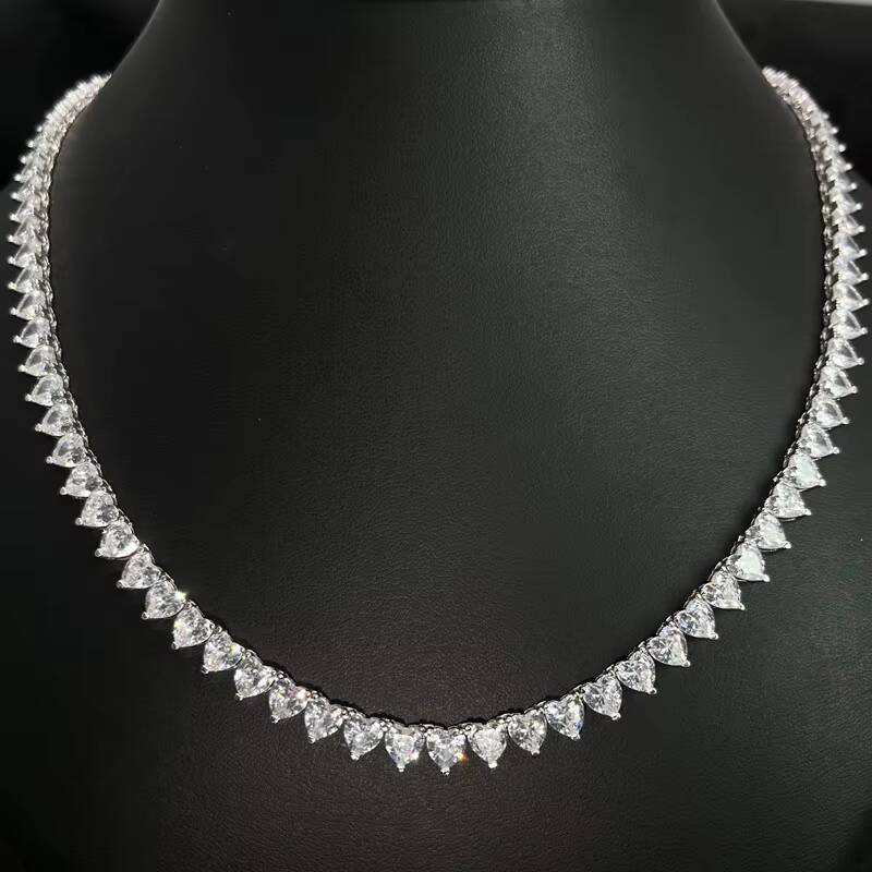 Customized Trendizable Heart Moissanite Tennis Chains Jewelry 925 Sterling Silver 3mm 4mm 5mm 6mm Heart Moissaniteia Tennis Necklace