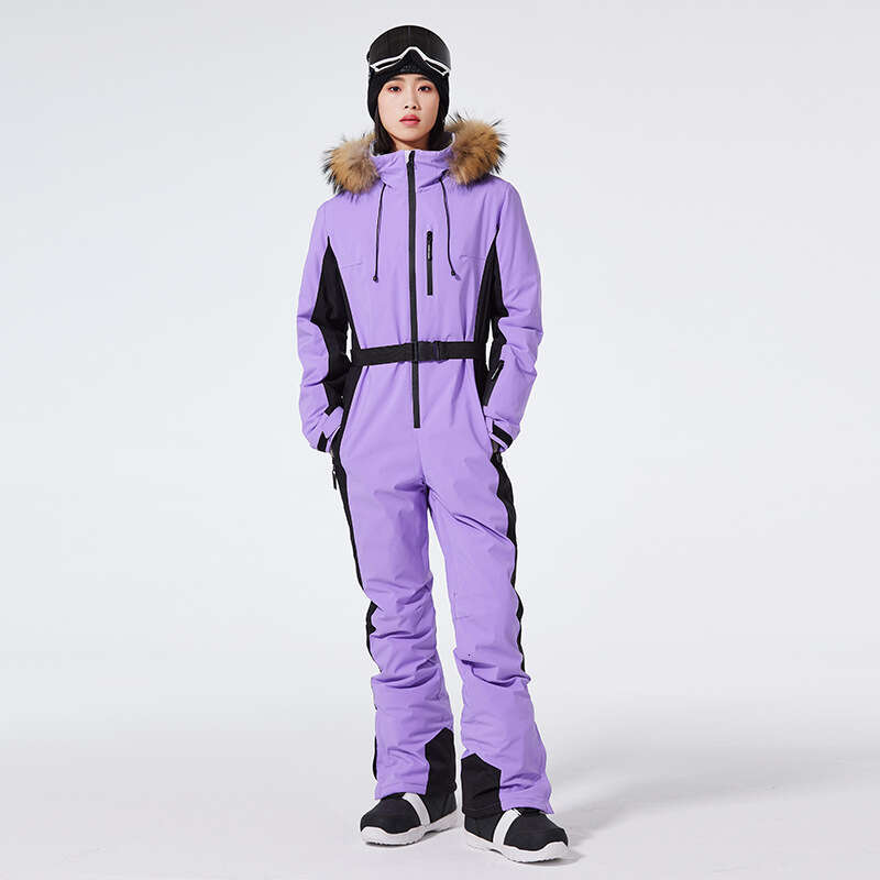 Women's Slim Fit Winter Outdoor Windproof Waterproof Warm Jacket Double Board Ski Suit One-Piece