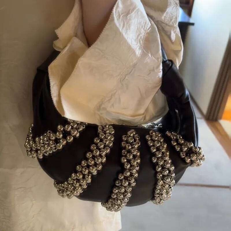 Retro Rivet Decorative Shoulder Bag European And American Motorcycle Wind Studded Purses Leather Armpit Handbag For Women Hot