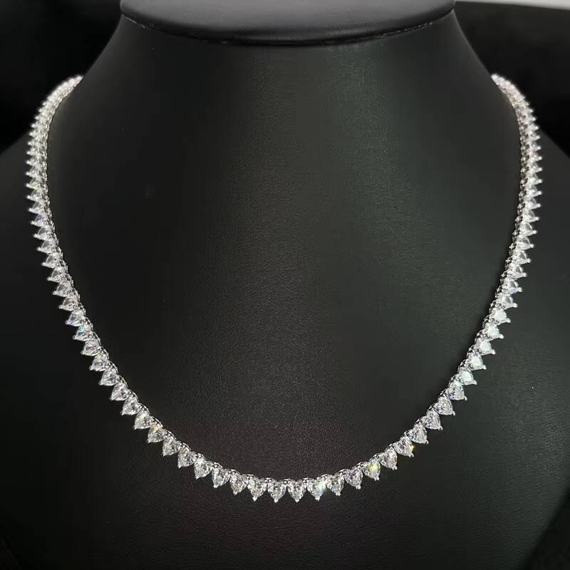 Customized Trendizable Heart Moissanite Tennis Chains Jewelry 925 Sterling Silver 3mm 4mm 5mm 6mm Heart Moissaniteia Tennis Necklace